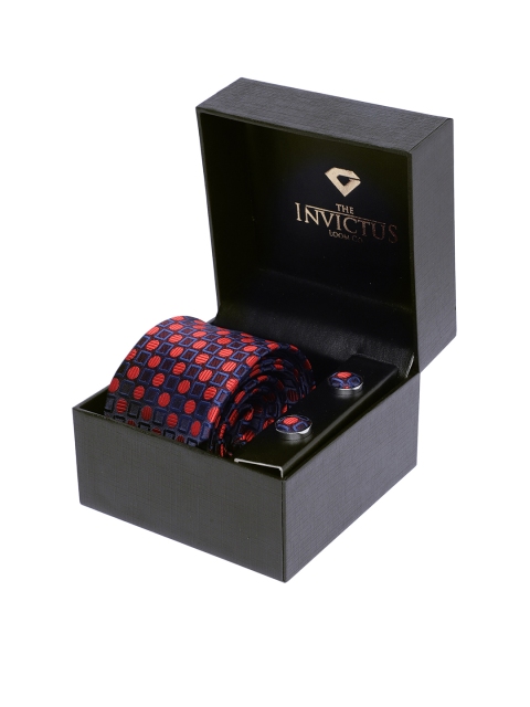 

INVICTUS Men Set of Tie & Cufflinks, Navy blue