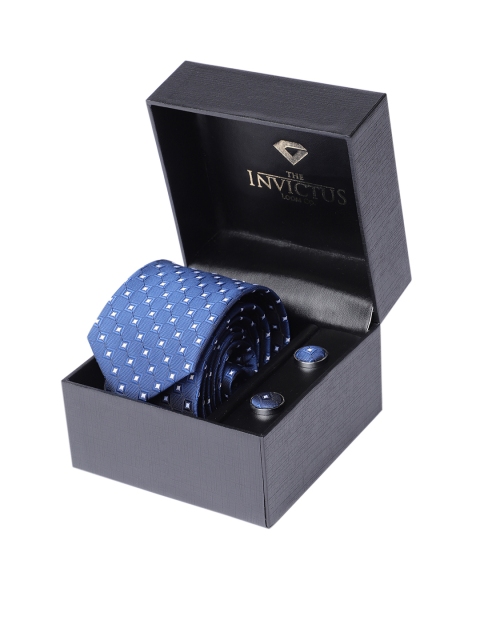 

INVICTUS Men Set of Tie & Cufflinks, Navy blue