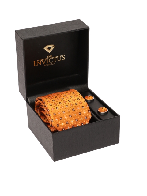 

INVICTUS Men Set of Tie & Cufflinks, Orange