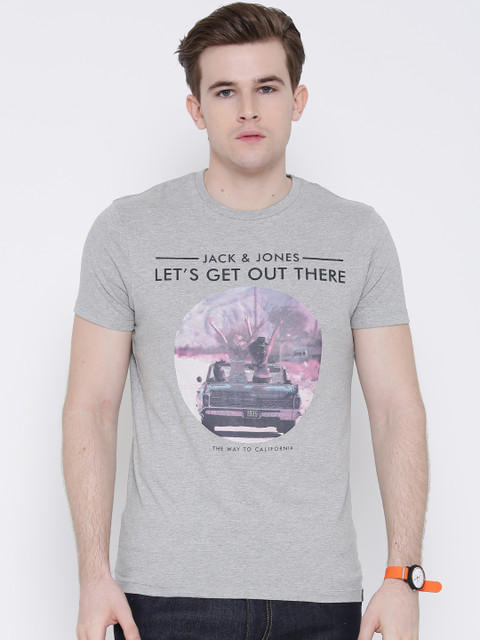 

Jack & Jones Grey Melange Printed T-shirt