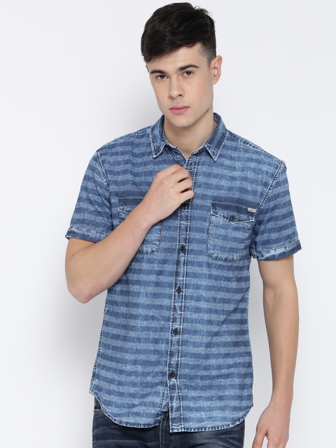 

Jack & Jones Blue Striped Slim Denim Casual Shirt