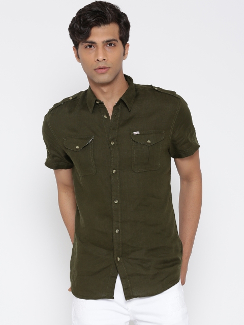 

Jack & Jones Olive Green Linen Casual Shirt