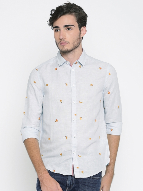 

Originals by Jack & Jones Blue Printed Linen Casual Shirt