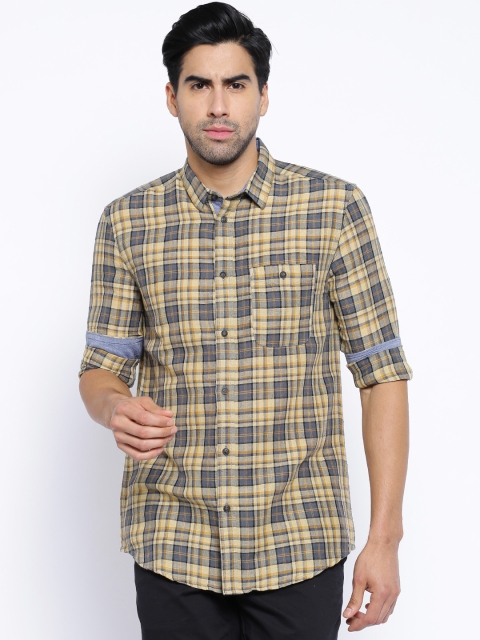 

Jack & Jones Khaki & Grey Checked Linen Slim Casual Shirt