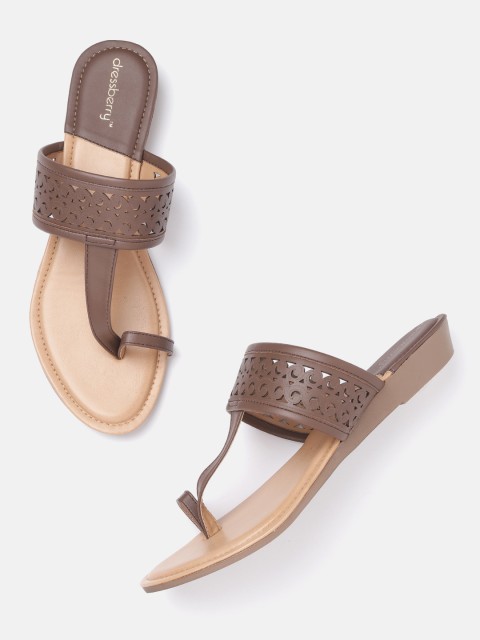 

DressBerry Women Coffee Brown Solid One Toe Flats with Laser Cut Detail