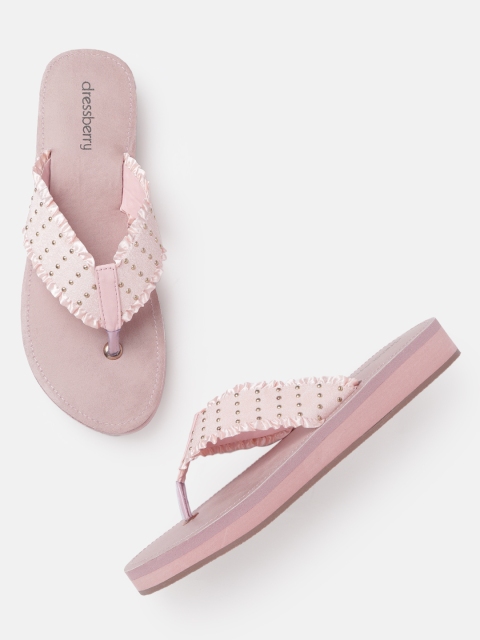 

DressBerry Women Pink & Gold-Toned Embellished Open Toe Flats
