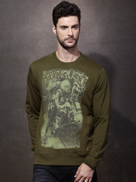 

Roadster Olive Green Printed Sweatshirt