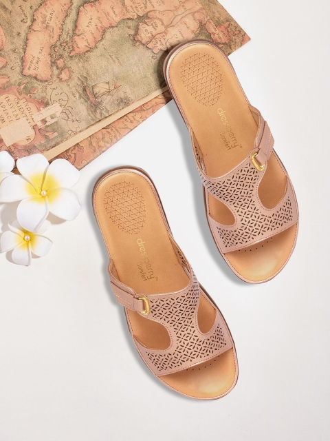 

DressBerry Women Rose Gold-Toned Laser Cut Open Toe Flats