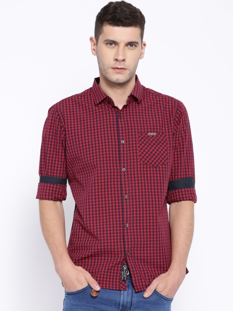 

Being Human Clothing Red & Navy Checked Slim Fit Casual Shirt
