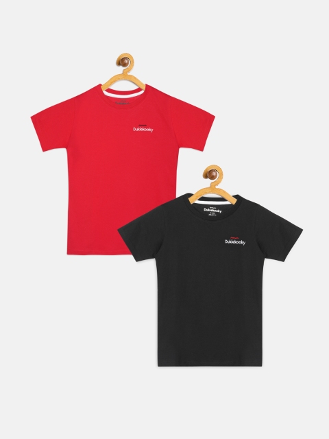

DukieKooky Boys Pack Of 2 Solid Round Neck T-shirts, Black