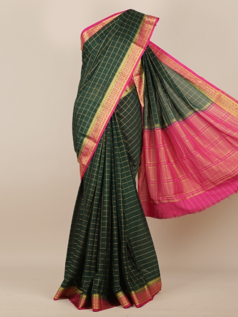 

Pothys Green Checked Poly Georgette Saree