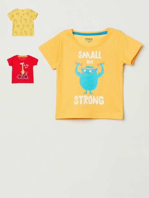 

max Infant Boys Red & Yellow Pack of 3 Printed Cotton T-shirt