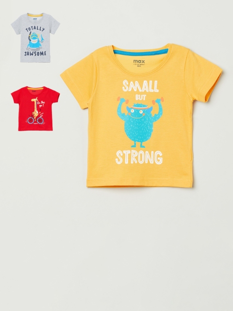 

max Boys Red & Grey Pack of 3 Printed Cotton T-shirt