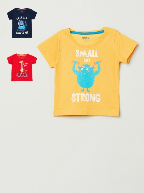 

max Boys Yellow & Red Pack of 3 Printed Cotton T-shirt