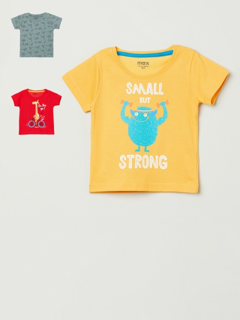 

max Boys Yellow & Green Pack of 3 Printed Cotton T-shirt