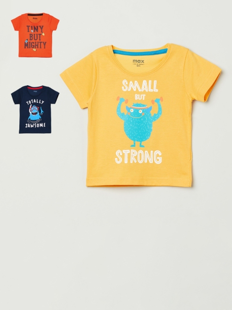 

max Boys Yellow Red Pack of 3 Printed Cotton Pure Cotton T-shirt