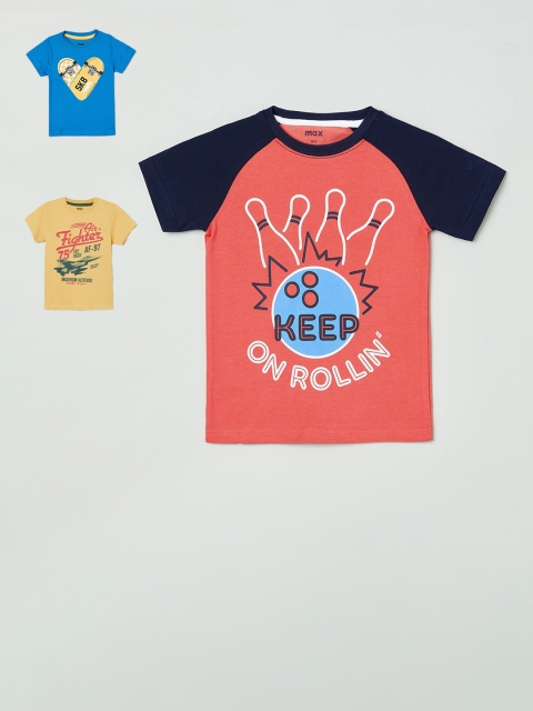 

max Boys Yellow & Blue Pack of 3 Printed Cotton T-shirt