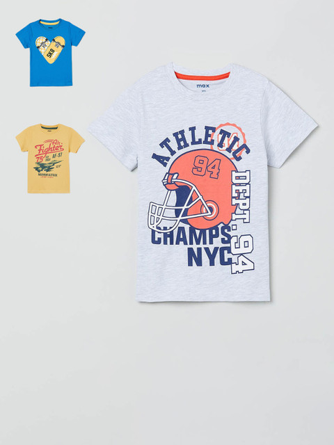 

max Boys Yellow & Blue Pack of 3 Printed Cotton T-shirt