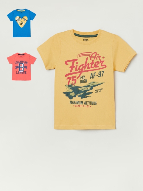 

max Yellow & Peach Pack of 3 Printed Cotton T-shirt, Coral