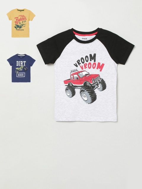 

max Boys Yellow & Grey Pack of 3 Printed Cotton T-shirt