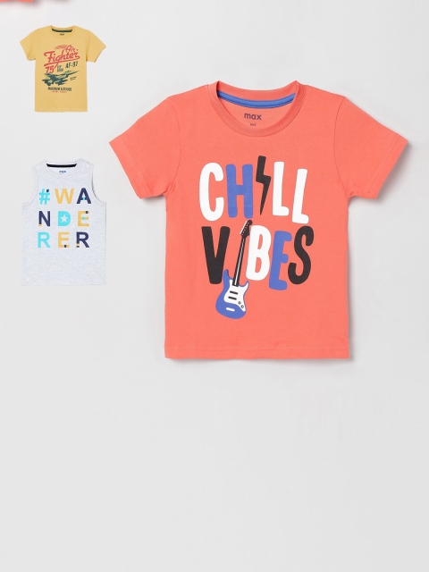 

max Boys Peach & Yellow Pack of 3 Printed Cotton T-shirt