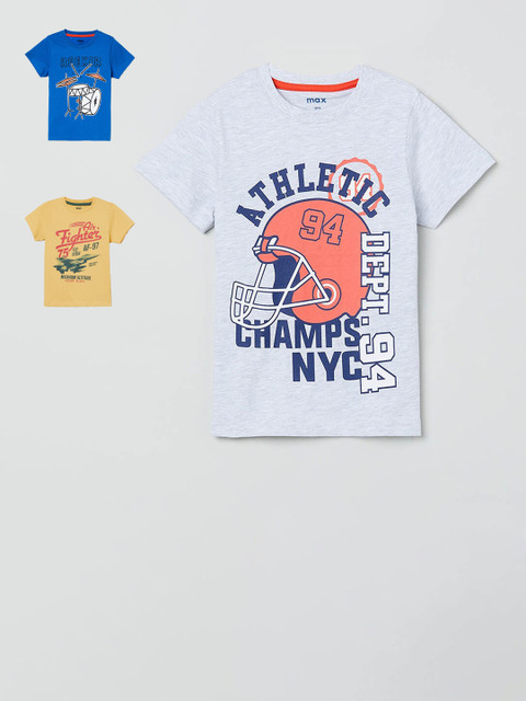 

max Boys Yellow & Blue Pack of 3 Printed T-shirt