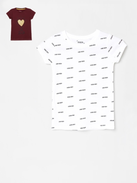 

max Pack Of 2 Burgundy & White Printed Pure Cotton Regular Top