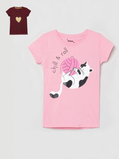 

max Girls Pack Of 2 Printed Round Neck T-shirt, Pink