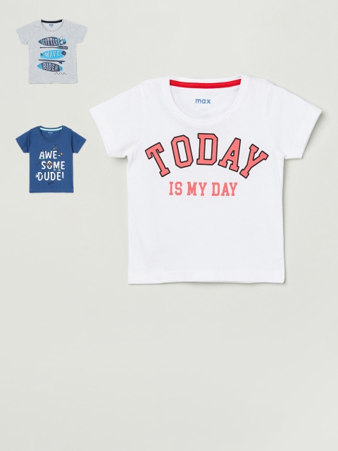 

max Boys Pack Of 3 Printed Round Neck T-shirt, Grey