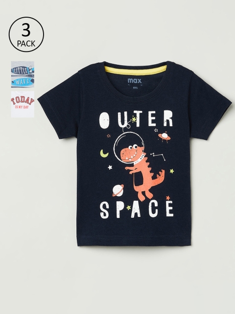 

max Boys Pack Of 3 Printed Round Neck T-shirt, Grey