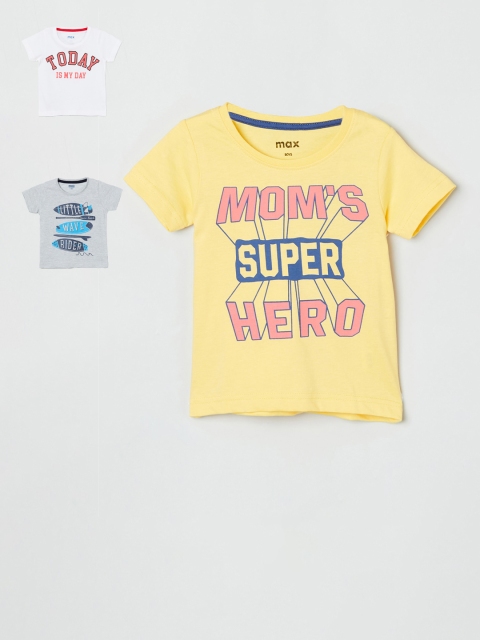 

max Boys Pack Of 3 Printed Round Neck T-shirt, Grey