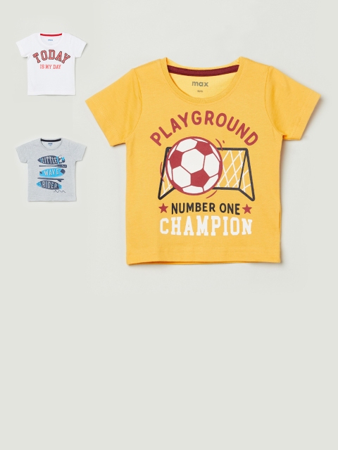 

max Boys Pack Of 3 Printed Round Neck T-shirt, Grey