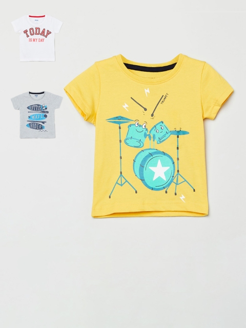 

max Boys Pack Of 3 Printed Round Neck T-shirt, Grey