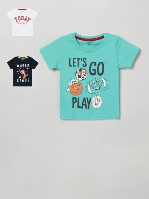 

max Boys Pack Of 3 Printed Round Neck T-shirt, Green
