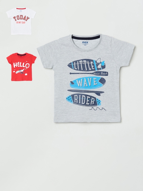 

max Boys Pack Of 3 Printed Round Neck T-shirt, Grey