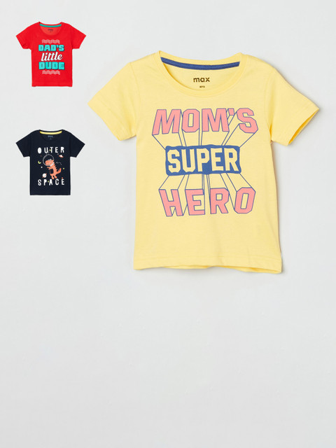 

max Boys Pack Of 3 Printed Round Neck T-shirt, Navy blue