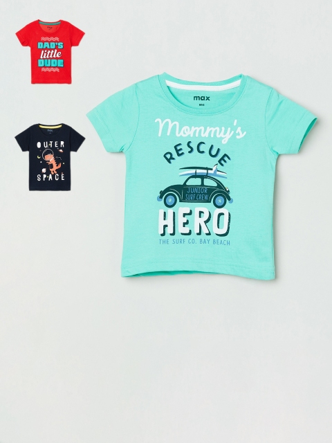 

max Boys Pack Of 3 Printed Round Neck T-shirt, Navy blue