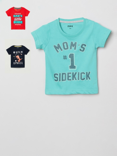 

max Boys Pack Of 3 Printed Round Neck T-shirt, Navy blue
