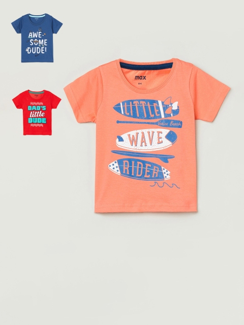 

max Boys Pack Of 3 Printed Round Neck T-shirt, Red