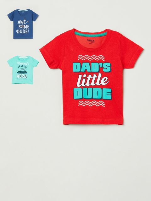 

max Boys Pack Of 3 Printed Round Neck T-shirt, Red