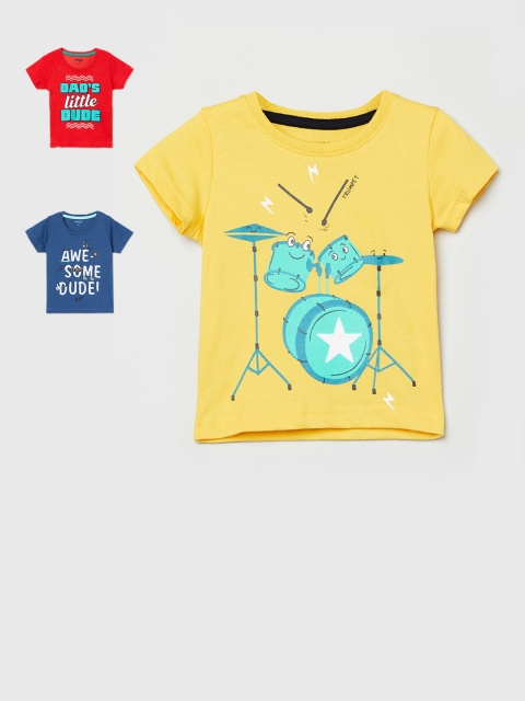 

max Boys Pack Of 3 Printed Round Neck T-shirt, Red