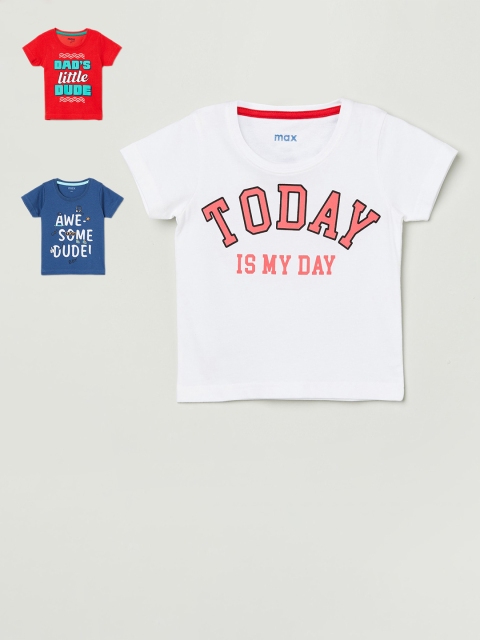 

max Boys Pack Of 3 Printed Round Neck T-shirt, Red