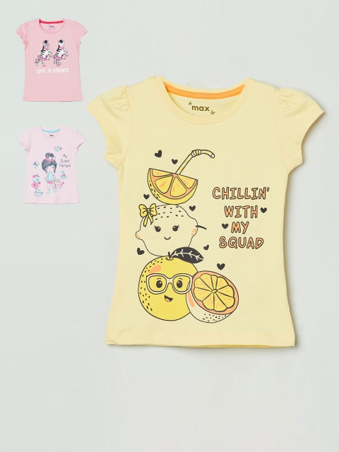 

max Pack Of 3 Printed Pure Cotton Regular Top, Pink