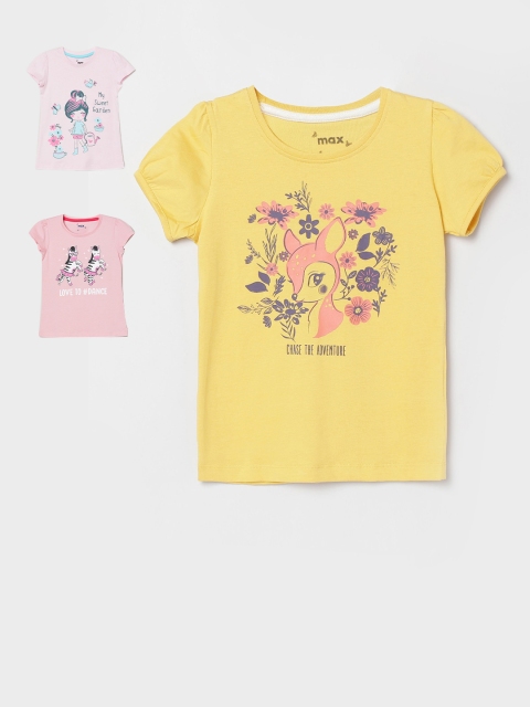 

max Boys Pack Of 3 Printed Round Neck T-shirt, Yellow