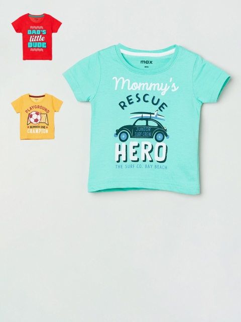 

max Infant Boys Pack of 3 Slogan Print Round Neck Pure Cotton T-shirts, Red