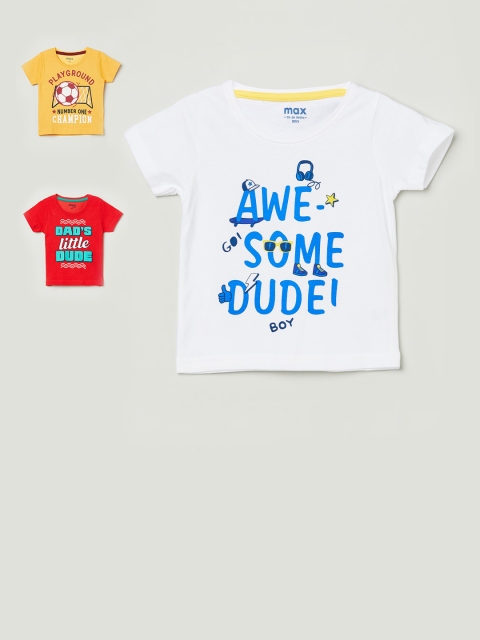 

max Infant Boys Pack of 3 Slogan Print Pure Cotton Round Neck T-Shirts, Red