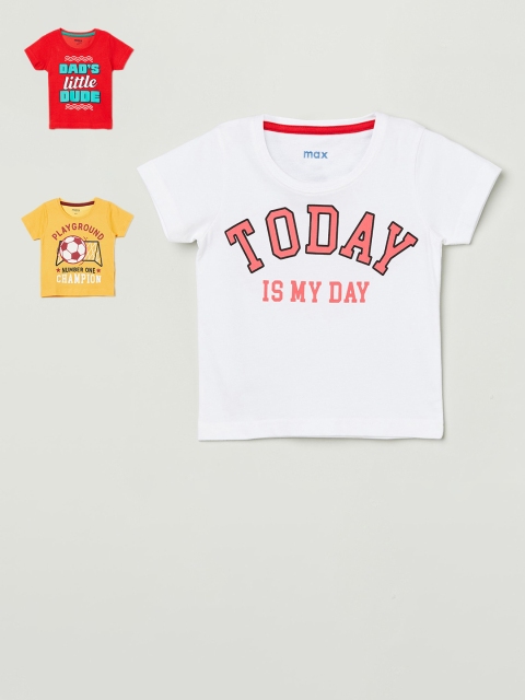 

max Infant Boys Pack of 3 Slogan Print Round Neck Pure Cotton T-shirts, Red