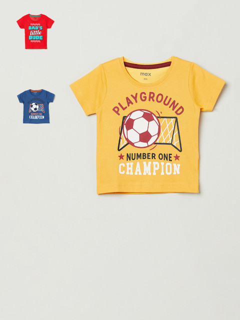 

max Infant Boys Pack of 3 Printed Pure Cotton Round Neck T-Shirts, Red