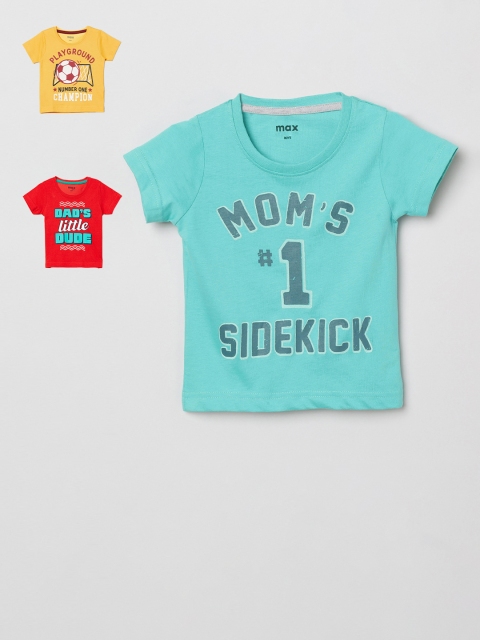 

max Infant Boys Pack of 3 Slogan Print Round Neck Pure Cotton T-shirts, Red