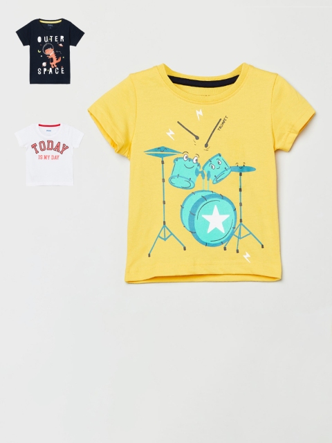 

max Infant Boys Pack of 3 Printed Pure Cotton Round Neck T-Shirts, Mustard